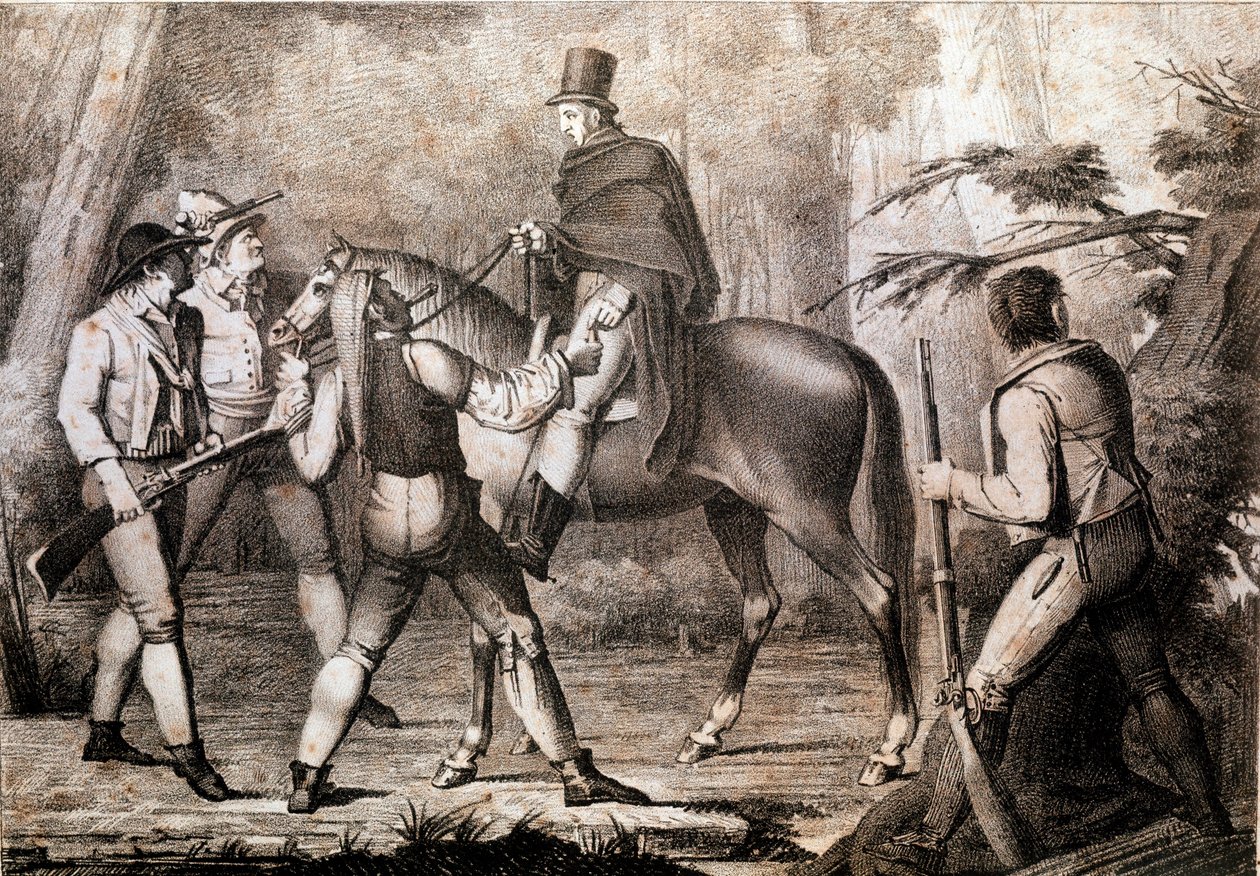 Brigands atacando um viajante a cavalo do século XIX Imprimir Coleção Particular de Anonymous Anonymous