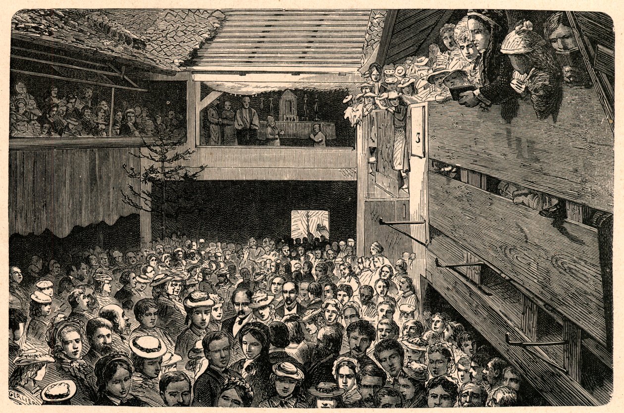 Celebração do culto católico em Porrentruy, Suíça, em 1874, depois de uma fotografia. Gravura em "Les Missions Catholiques au XIXeme Siecle" de Louis-Eugene (Louis Eugene) Louvet. coleção particular. de Anonymous Anonymous