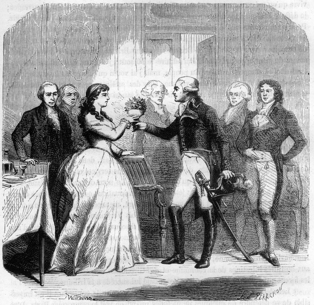 Charles Francois du Perier dit Dumouriez (1739-1823), General francês na Madame Roland (Manon Roland) (1754-1793) - Gravura no "Histoire des Girondins" de Alphonse de Lamartine (1790-1869) 1865-1866 - Coleção particular de Anonymous Anonymous