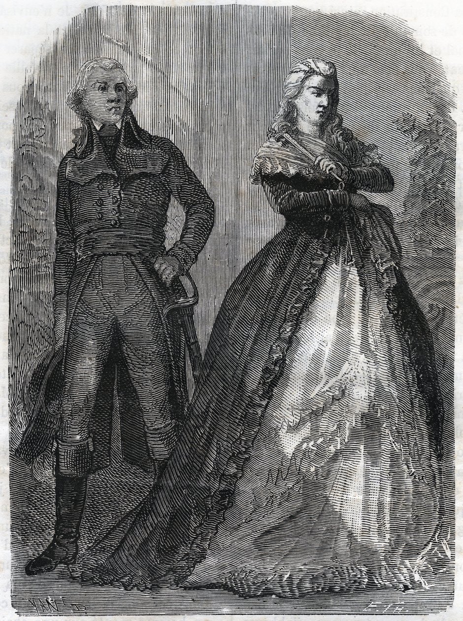 Charles Francois du Perier dit Dumouriez (1739-1823), general francês com a Rainha Maria Antonieta (1755-1793). Gravura de 1866 em "Histoire de la Revolution francaise", de Adolphe Thiers. Coleção particular. de Anonymous Anonymous