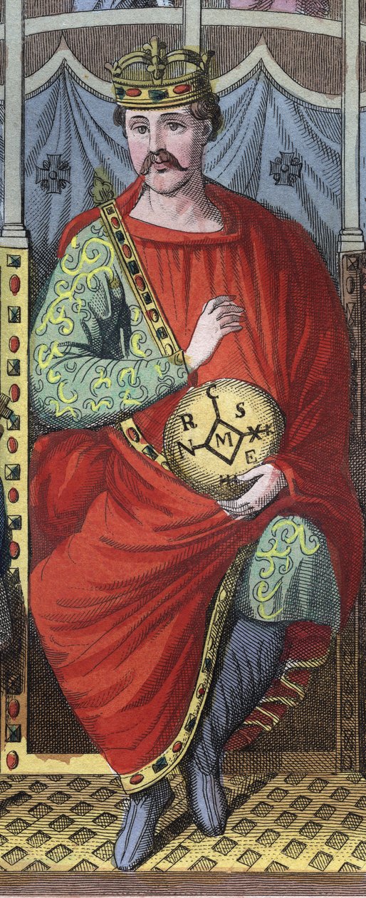 Carlos o Careca, Rei da Francia Ocidental, Itália, e Santo Imperador Romano, 823 - Retrato de Carlos II o Careca (823 - 877), Rei de França gravura de "Usi e Costumi di Tutti i Popoli dell