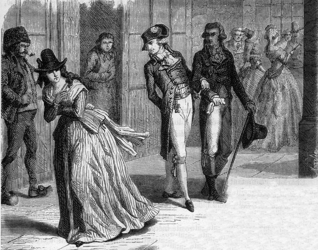Charlotte Corday no fabricante de facas Badin, sob as arcadas do Palais-Royal em 1793 - Gravura em "Histoire des Girondins" de Alphonse de Lamartine (1790-1869) 1865-1866 - Coleção particular de Anonymous Anonymous