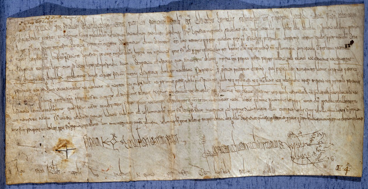 Carta do Rei Carlos Magno (Carlos I, Carlos Magno ou Carolus Magnus) (742-814) isentando a abadia de Saint Denis de taxas de pedágio durante a feira. Fim do século VIII. Paris, Arquivo Nacional de Anonymous Anonymous