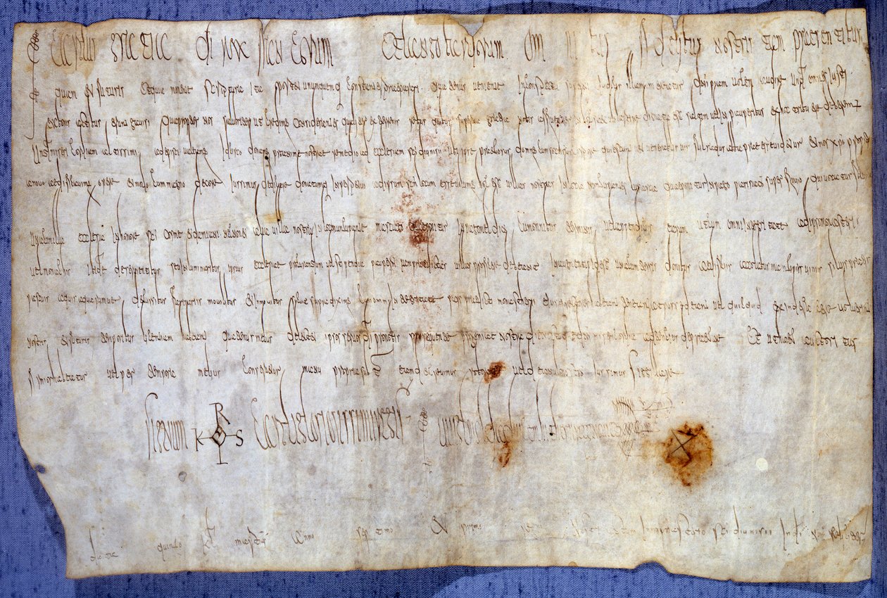 Carta do Rei Carlos Magno (Carlos I, Carlos Magno ou Carolus Magnus) (742-814) isentando de impostos a abadia de Saint Germain des Pres em 27/03/779. Paris, Arquivo Nacional de Anonymous Anonymous