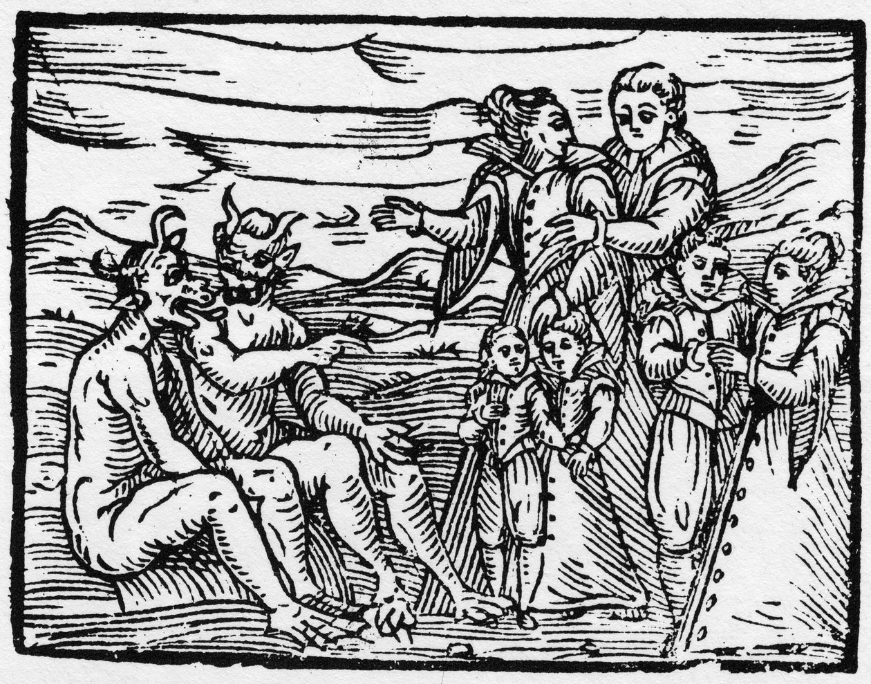 Criança admitida no sábado pela primeira vez - "Compendium Maleficarum", trata das bruxas, do seu mal e das suas faculdades por Francesco Maria Guazzo ou Guaccio ou Guaccius (15?? -16??) 1608 Coleção Privada de Anonymous Anonymous