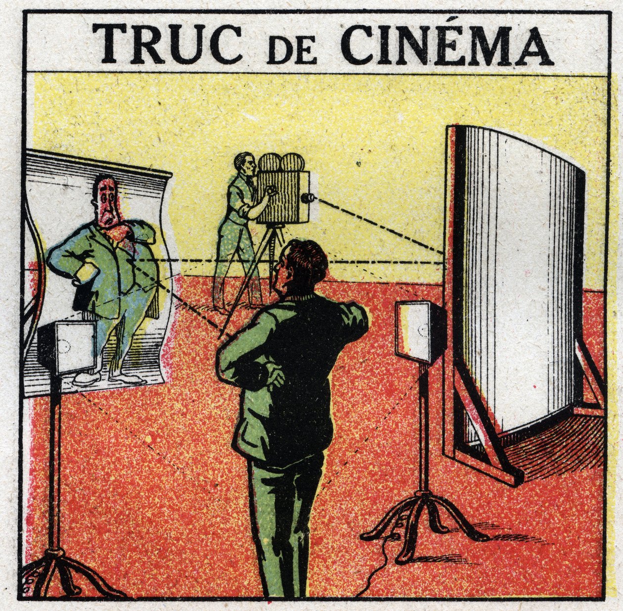 Cinematógrafo: coisas de cinema. Espelhos deformadores dão a ilusão de filmar monstros. Ilustração anônima de 1925. Coleção particular. de Anonymous Anonymous