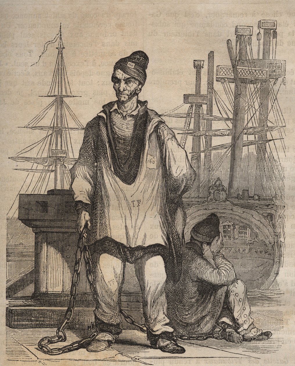 Condenações à perpetuidade no Rochefort Bagne, no século XIX. Gravação em "Histoire des bagnes depuis leur création à nos jours" (1877) por Pierre Zaccone (1817-1895) (Colonia Penale - colônia penal) de Anonymous Anonymous