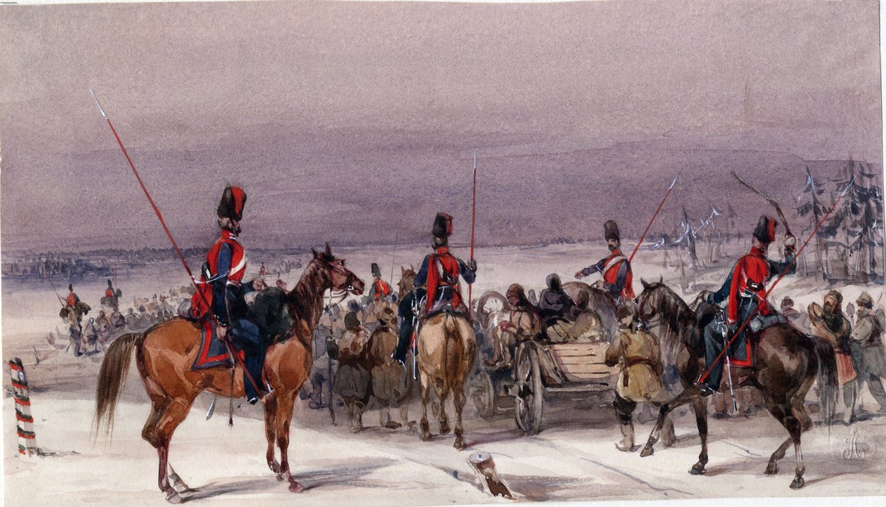 Cossacos que convocam deportados - Anónimo - 1831 - Aguarela sobre papel - 13,9x24,3 - Colecção Privada de Anonymous Anonymous
