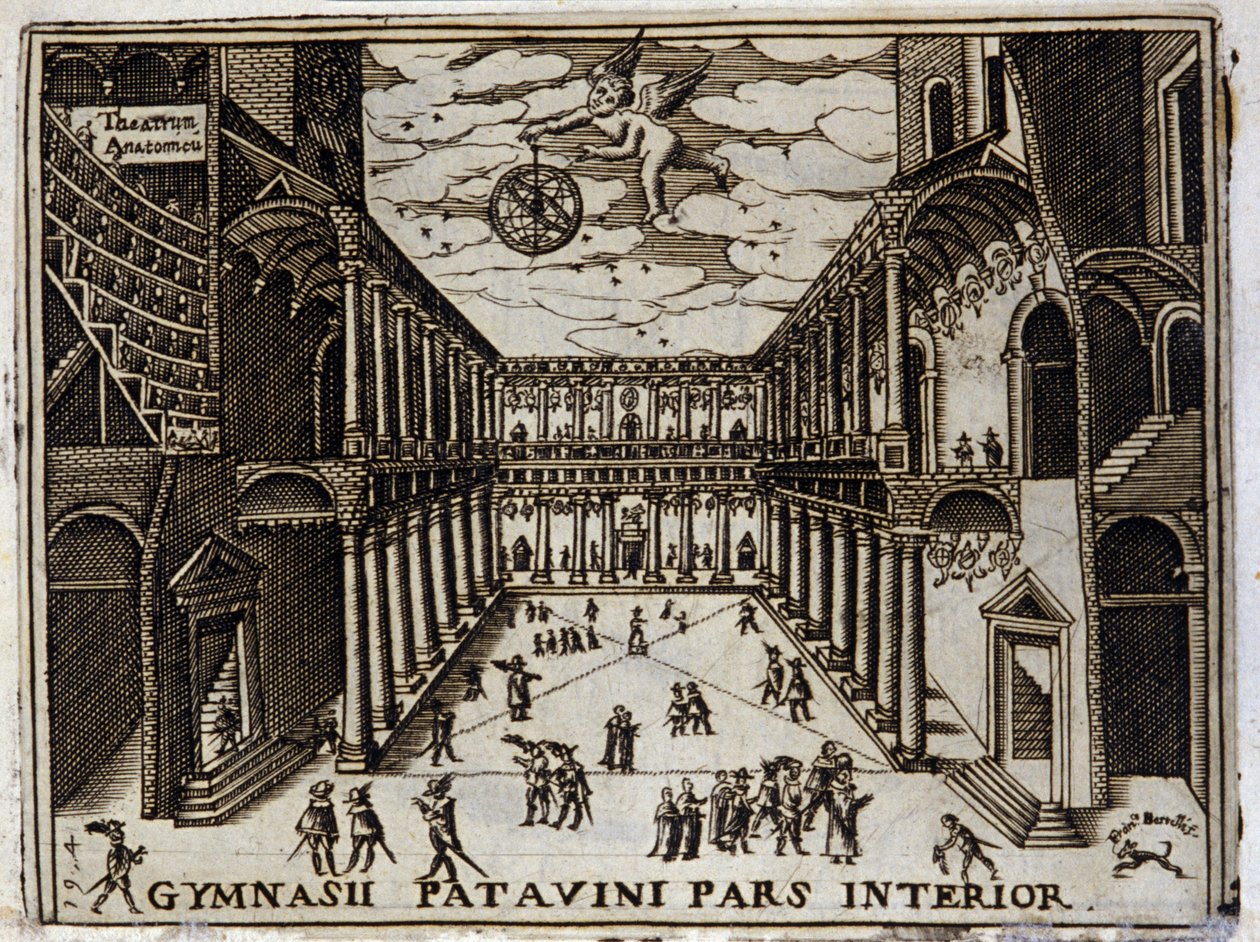 Tribunal da Universidade de Padou (Padova) na Itália, no século XVII. Gravura anónima do séc. XVII. Milanês . de Anonymous Anonymous