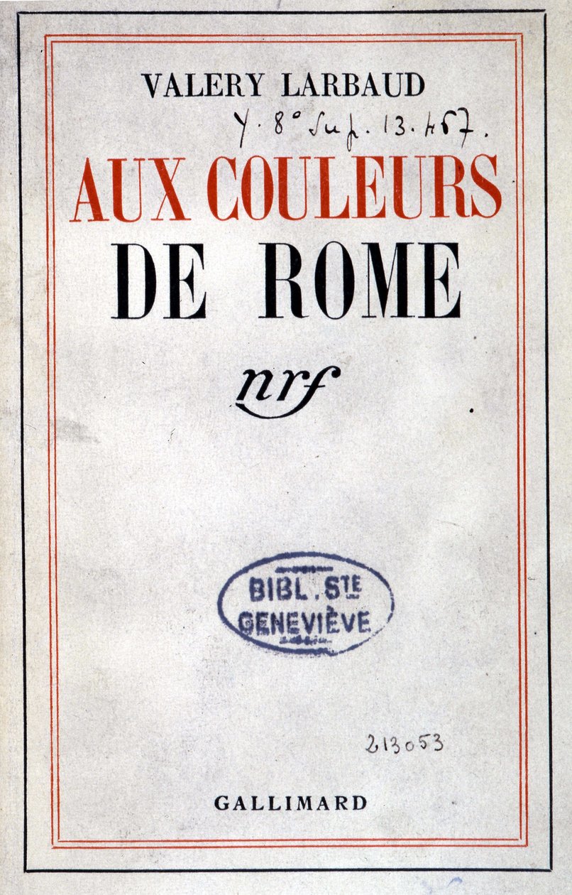 Capa de "Aux Couleurs de Rome" de Valéry Larbaud, Paris, Gallimard de Anonymous Anonymous