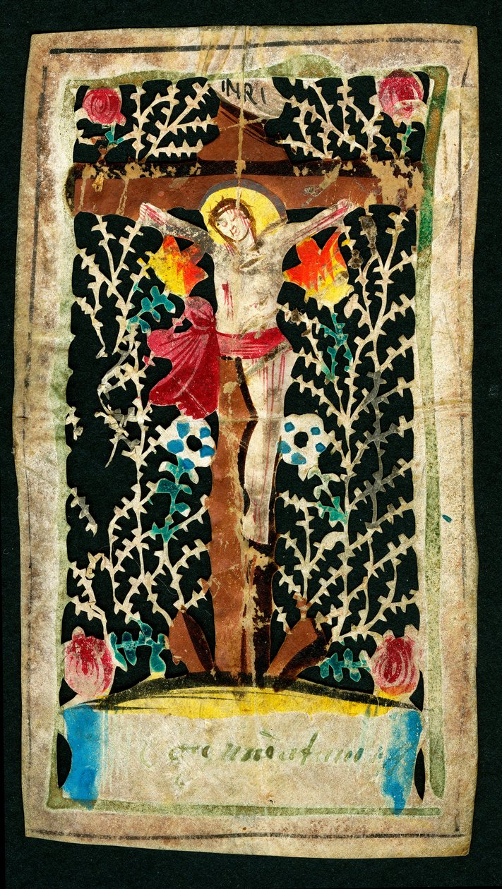 Crucificação Imagem piedosa no canal. Inscrições INRI (I.N.R.I.). Coleção particular de Anonymous Anonymous