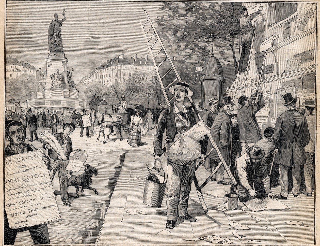 Exibição durante o período eleitoral em França. Gravura no "Le Petit Parisien" em 20/08/1893. de Anonymous Anonymous