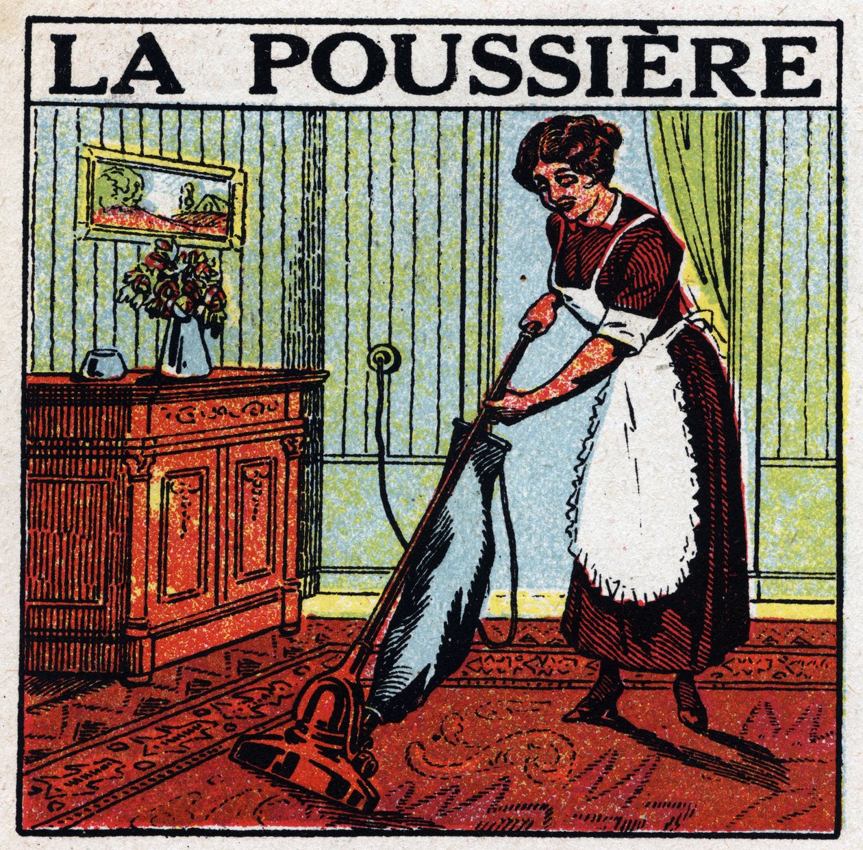 Utilizações domésticas de electricidade: aspirador para pó. Ilustração anónima de 1925. Coleção privada. de Anonymous Anonymous