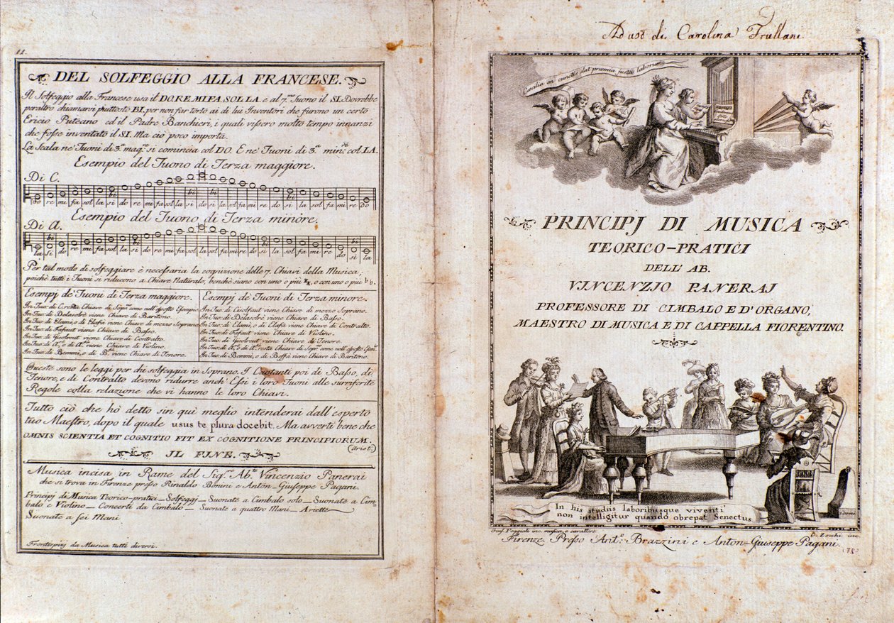 Página dupla de um manual de teoria musical de Vincenzo Panerai de Anonymous Anonymous