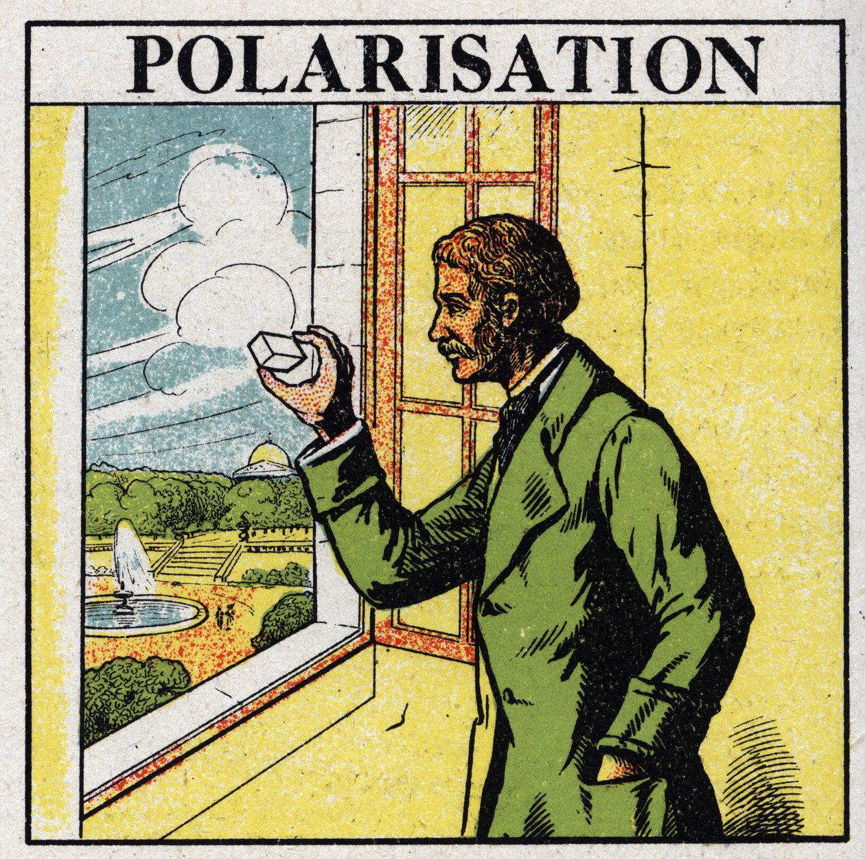 Dupla refracção: Etienne Louis Malus (1775-1812) observa, através de um raio, a luz do pôr-do-sol reflectida pelas janelas de vidro do Luxemburgo em 1808. Ilustração anónima a partir de 1925. Colecção privada. de Anonymous Anonymous