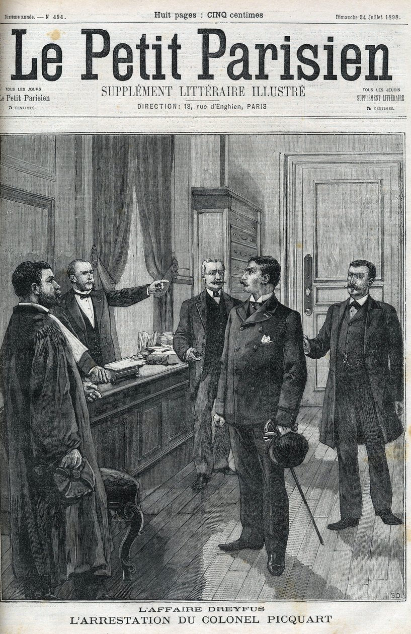 Caso Dreyfus, em 1898, a prisão do Tenente-Coronel Georges Picquart (1854-1914). Em "le petit Parisien", de 1898. de Anonymous Anonymous