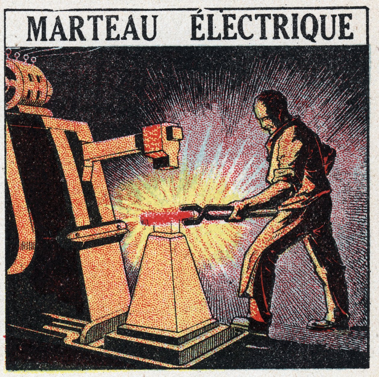 Ferramentas eléctricas: martelo eléctrico. Ilustração anónima de 1925. Coleção privada. de Anonymous Anonymous