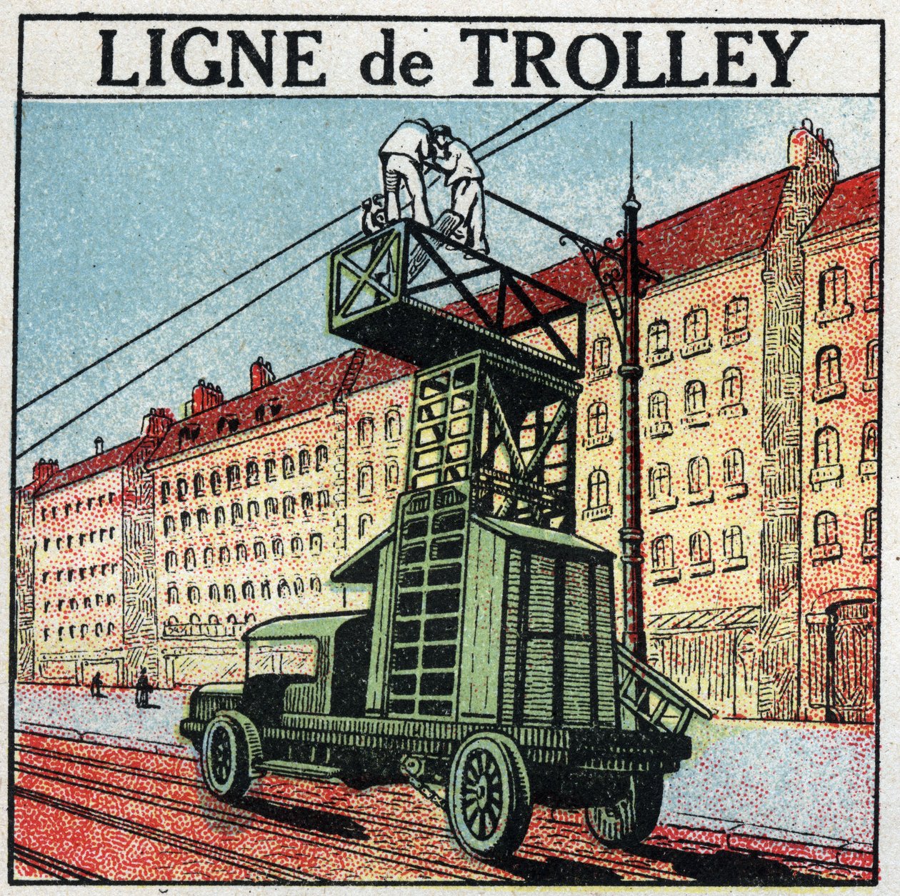 Eléctricos: uma linha de tróleis. Ilustração anónima de 1925. Coleção privada. de Anonymous Anonymous