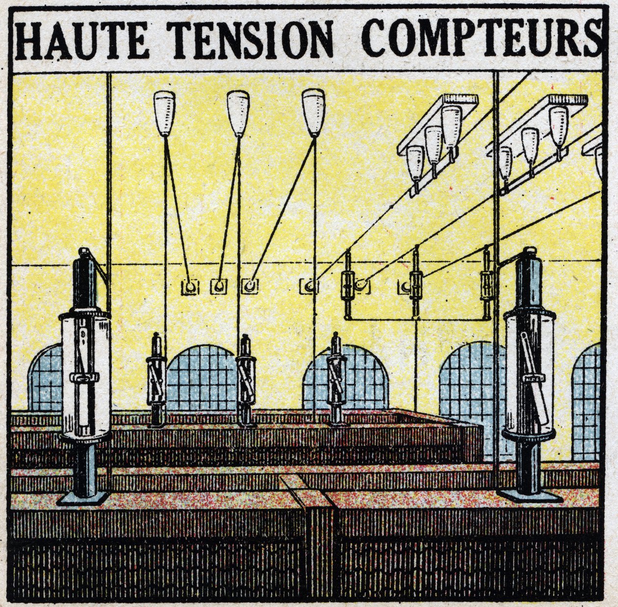Linhas eléctricas: contadores de alta tensão. Ilustração anónima a partir de 1925. Coleção privada. de Anonymous Anonymous