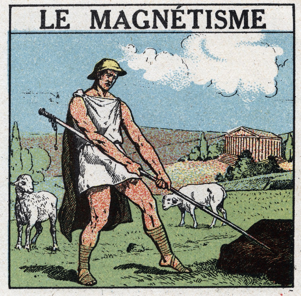 Fenômenos elétricos: o magnetismo foi descoberto em Antiquite. O pastor grego Magnes não conseguia separar o seu pau de ferro do chão. Ele descobriu que este fenômeno veio da atração de uma pedra chamada óxido magnético ou óxido magnético. Illu anônimo de Anonymous Anonymous