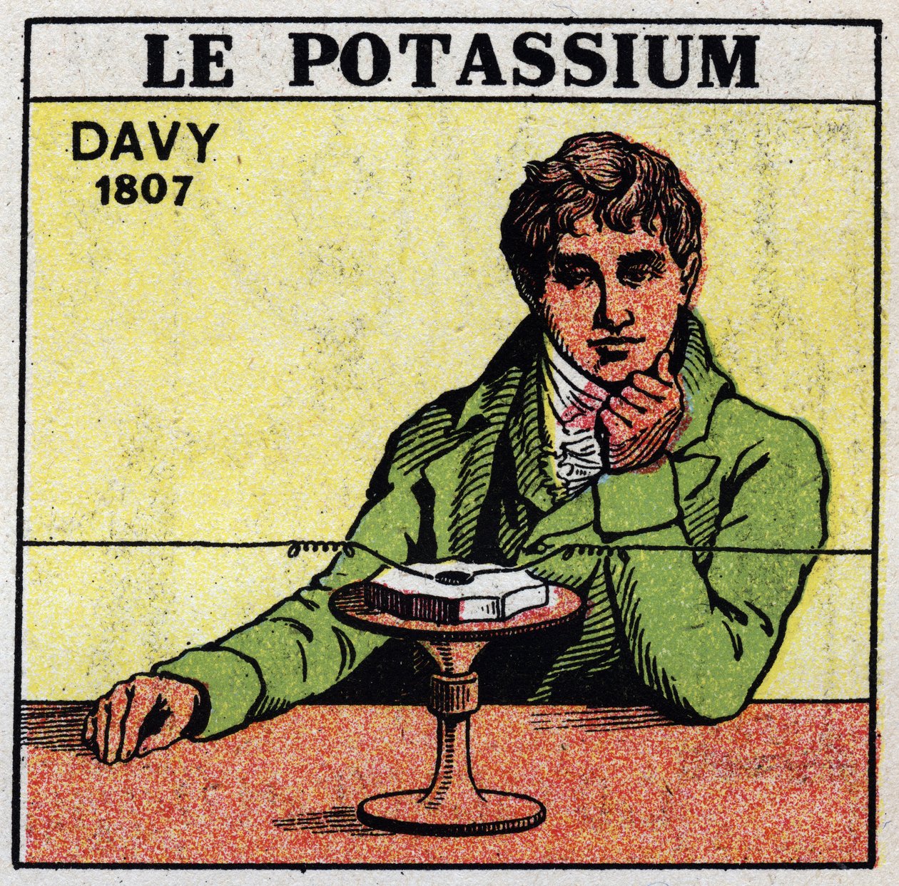 Electroquímica: decomposição de potássio e soda por Sir Humphry Davy (1778-1829) em 1807. Ilustração anónima a partir de 1925. Coleção privada. de Anonymous Anonymous