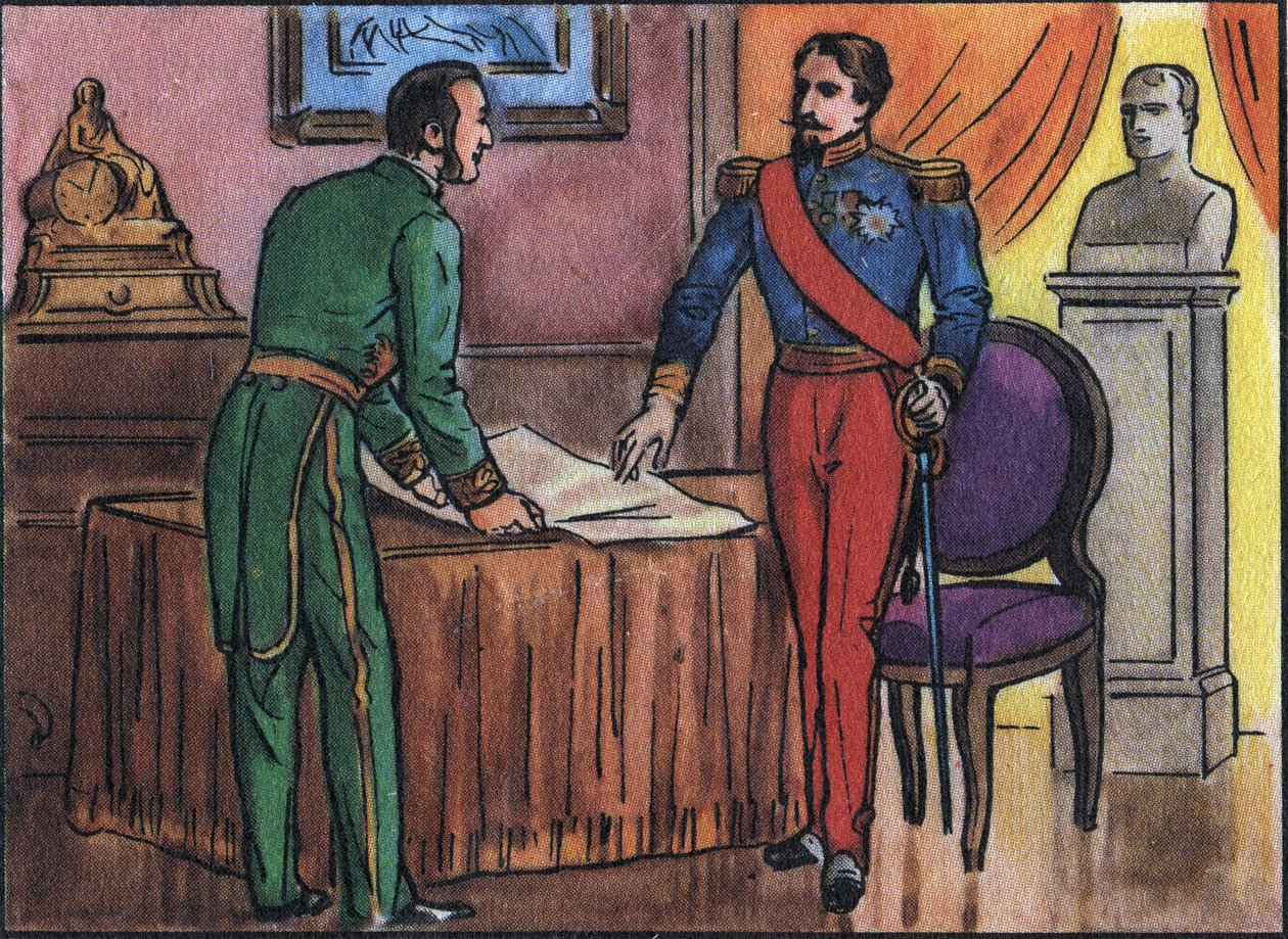 Imperador Napoleão III (1808-1873) com o Barão Georges Haussmann (1809-1891) Ilustração anônima na Collection des souverains et chefs d