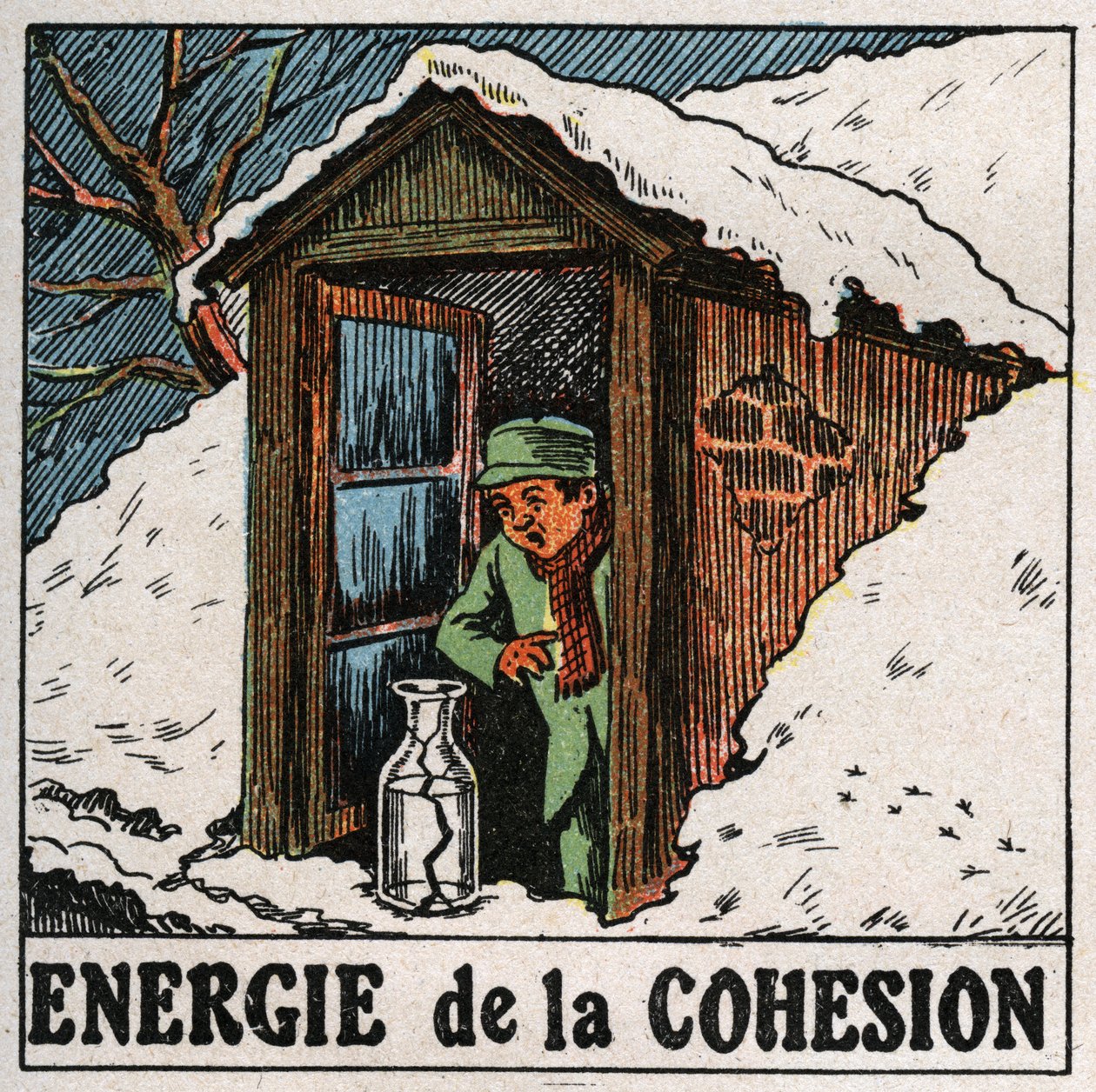 Energia da coesão: a água fria quebra o vaso. Ilustração anónima de 1925. Coleção privada. de Anonymous Anonymous