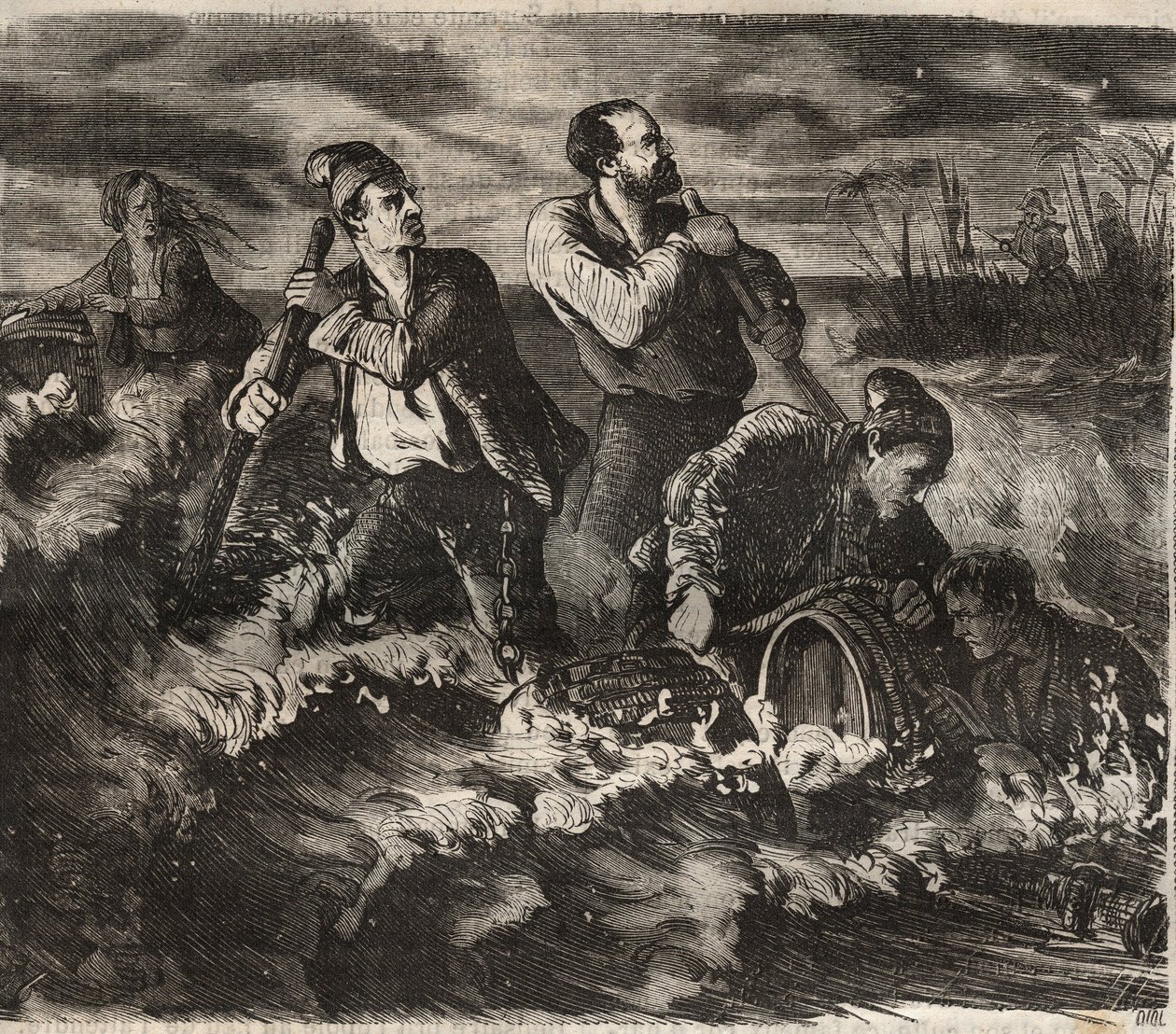 Fuga da bagne de Belle-Ile-en-Mer (bela ilha no mar) no século XIX. Gravação em "Histoire des bagnes depuis leur création à nos jours" (1877) por Pierre Zaccone (1817-1895) (Colonia Penale - colônia penal) de Anonymous Anonymous