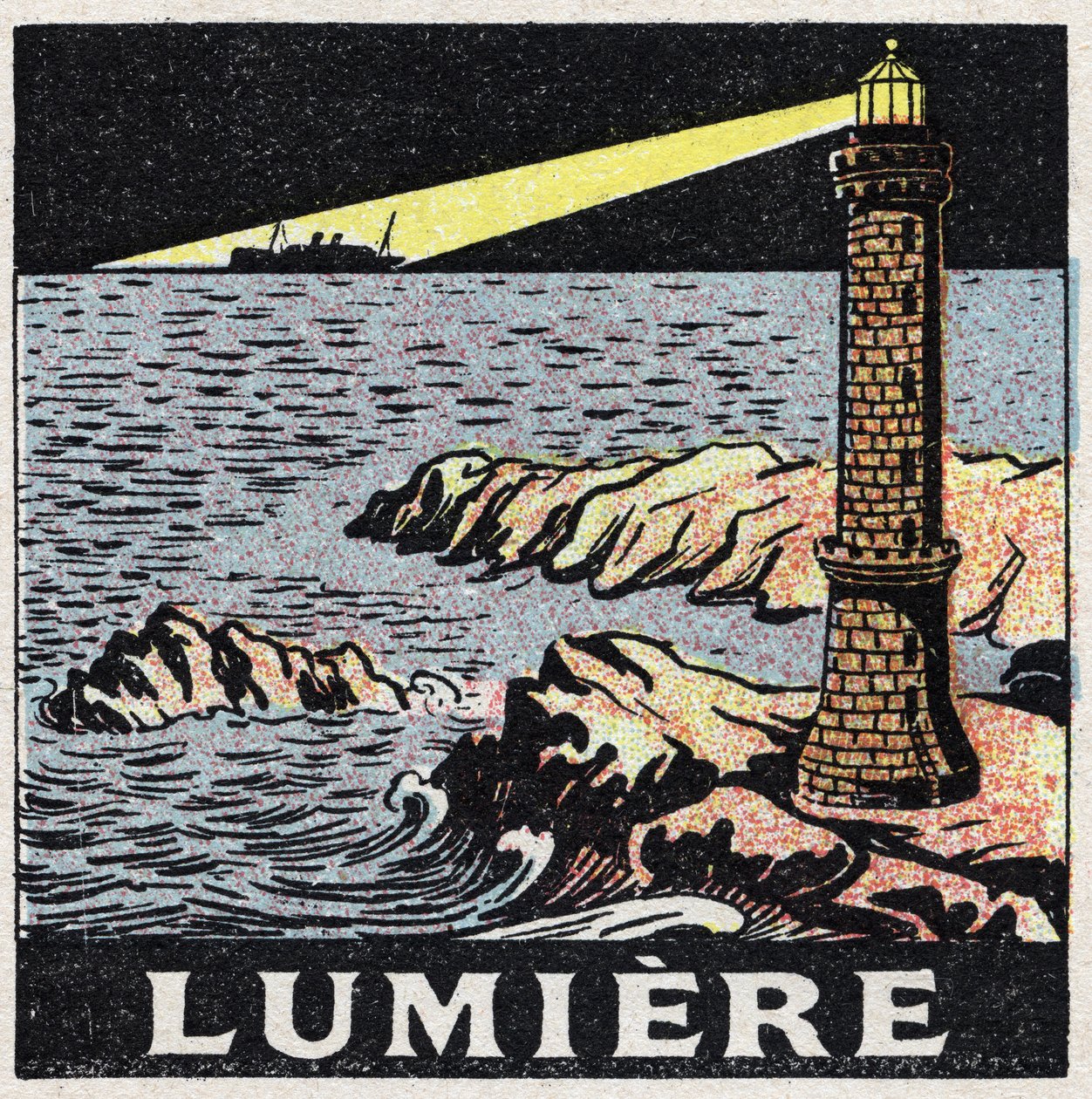 Éter (material): a luz de um farol durante a noite. Ilustração anônima de 1925. Coleção privada. de Anonymous Anonymous