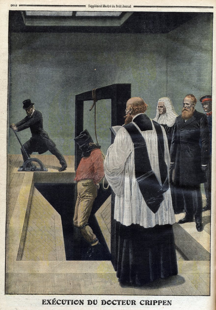 Execução do Dr. Crippen, ilustração do "The Petity Journal", suplemento ilustrado, 4 de dezembro de 1910 - Execução do Dr. Herbert Hawley Crippen na prisão de Pentonville, condenado à morte pelo assassinato do belo Elmore - "The Petity Journa de Anonymous Anonymous