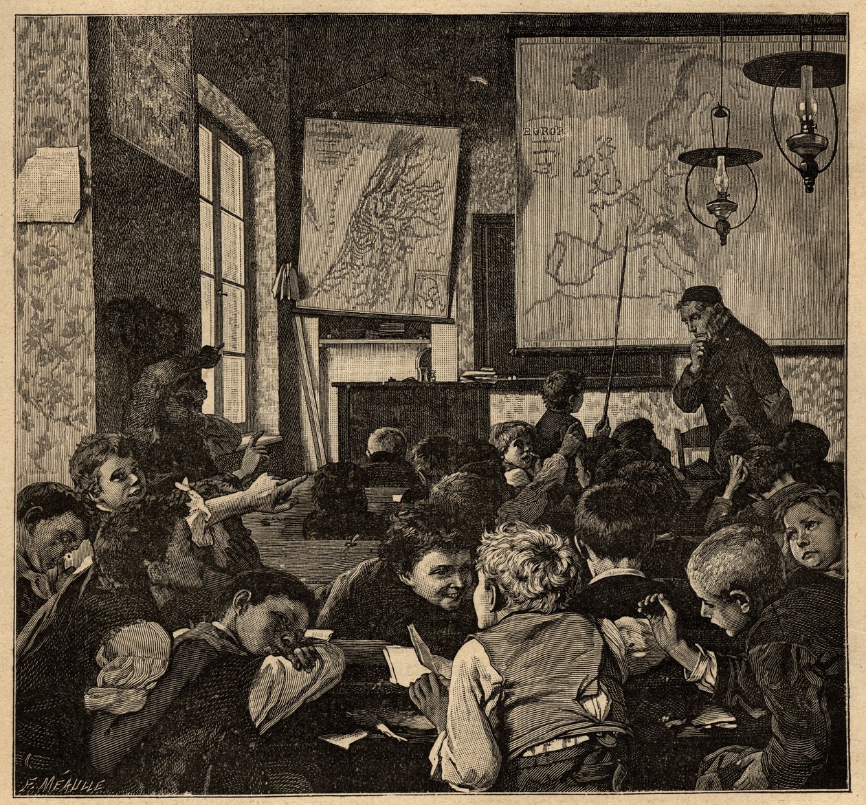 Fin de Classe - escola - gravura 1890 de Anonymous Anonymous
