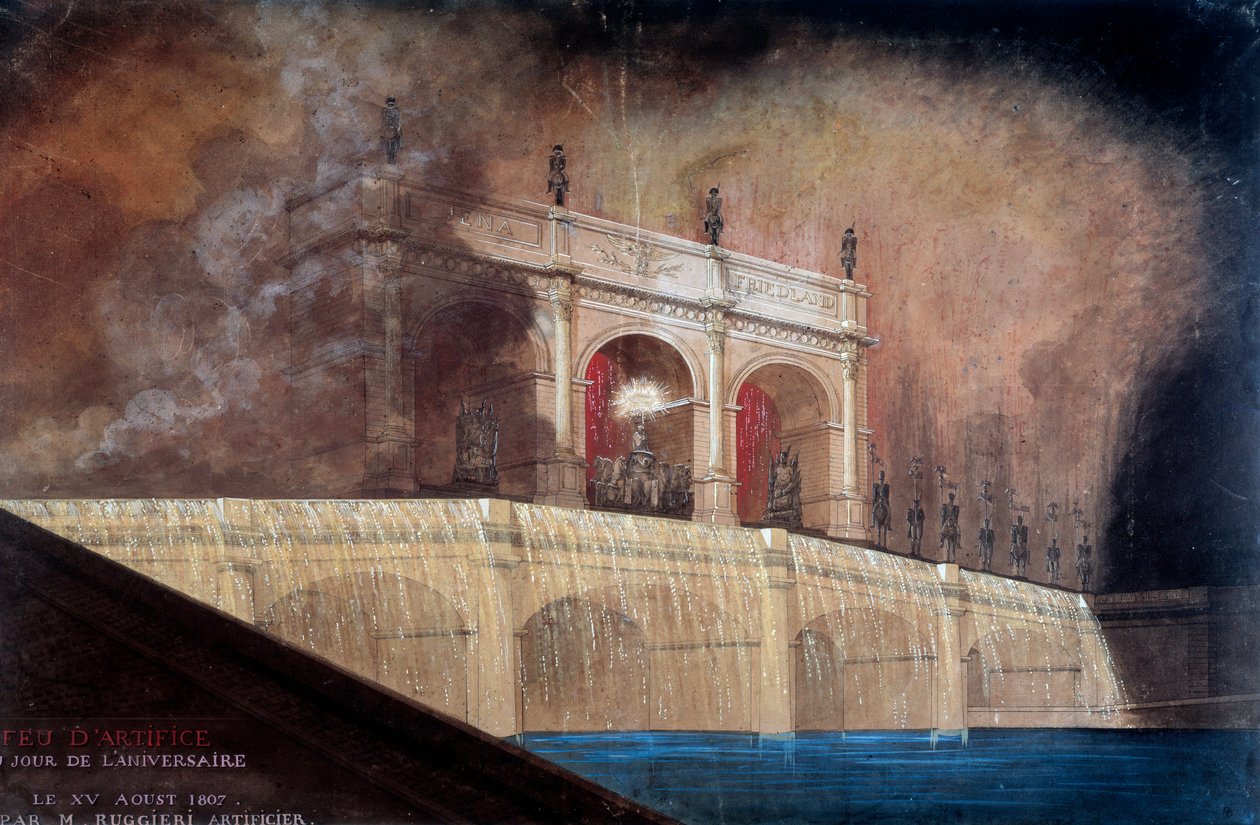 Fogo de artifício por Claude Ruggieri em Paris em 15/08/1807 Placa depois de uma pintura anónima. 1807 Paris, Musee Carnavalet de Anonymous Anonymous