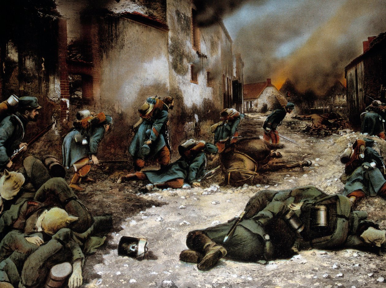 Primeira Guerra Mundial (1914-1918): "Batalha em Chatillon sur Morin (Chatillon-sur-Marne) em setembro de 1914" Pintura anônima de Anonymous Anonymous