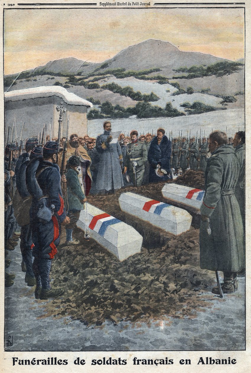 Primeira Guerra Mundial 1914-1918 (Guerra 14-18). Funeral de soldados franceses na Albânia. No "Le Petite Journal". de Anonymous Anonymous
