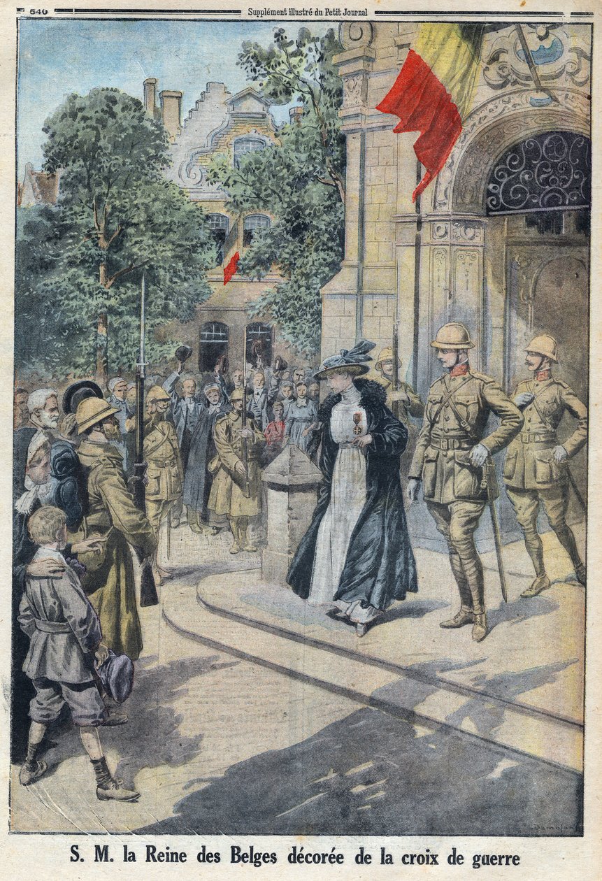Primeira Guerra Mundial 1914-1918 (Guerra 14-18). Sua Majestade a Rainha dos Belgas Elisabeth de Baviere (1876-1965) foi agraciada com a cruz de guerra. No "Le Petite Journal". de Anonymous Anonymous