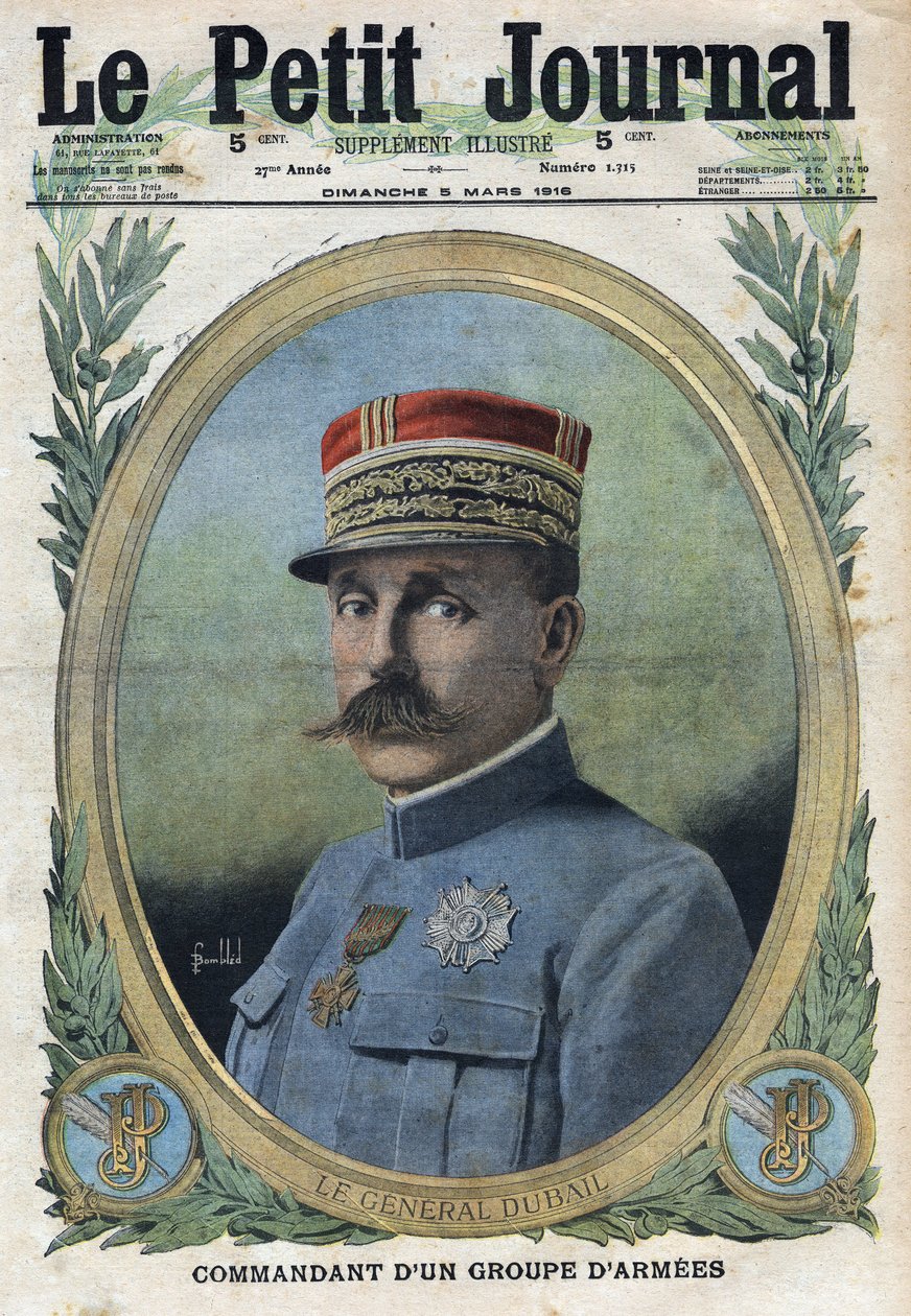 Primeira Guerra Mundial 1914-1918 (Guerra 14-18). Retrato do General Auguste Dubail (1851-1934). No "Le Petite Journal", em 5/03/1916. Coleção Particular de Anonymous Anonymous