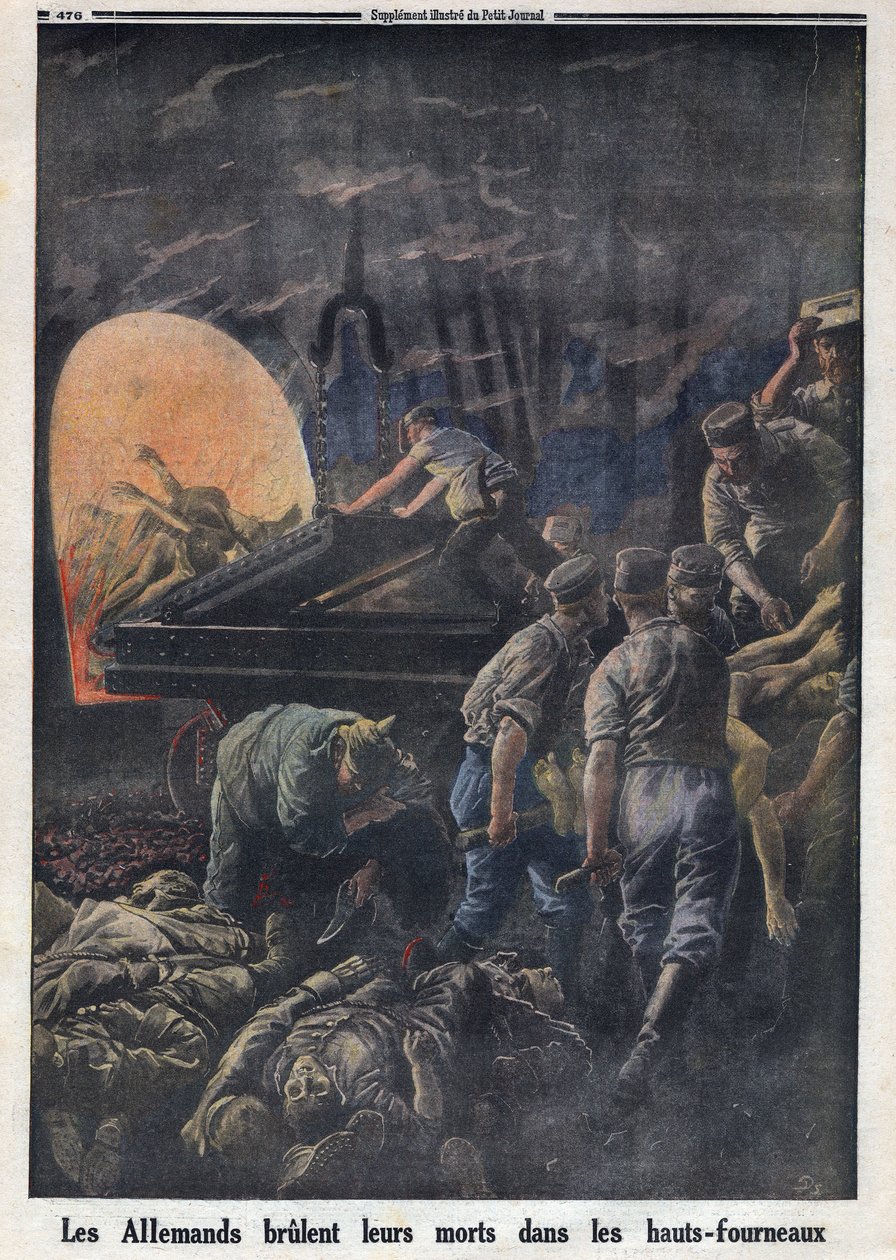 Primeira Guerra Mundial 1914-1918 (Guerra 14-18). Os Alemães queimam soldados mortos nos fornos. No "Le Petite Journal", em 23/04/1916. Coleção Privada de Anonymous Anonymous