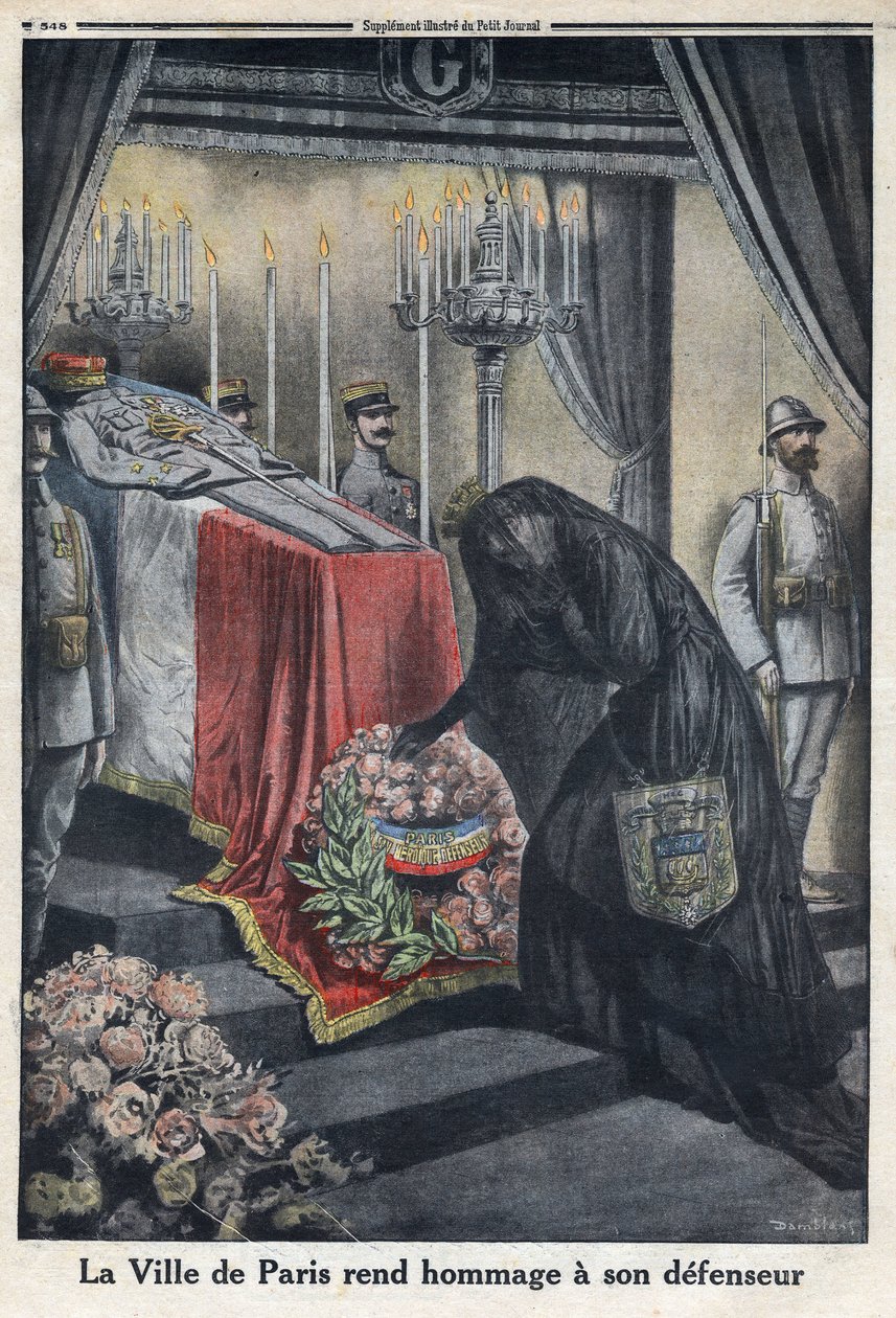 Primeira Guerra Mundial 1914-1918 (Guerra 14-18). Homenagem da cidade de Paris ao General Joseph Simon Gallieni (1849-1916), que defendeu a cidade. No "Le Petite Journal", em 18/06/1916. Coleção Particular de Anonymous Anonymous
