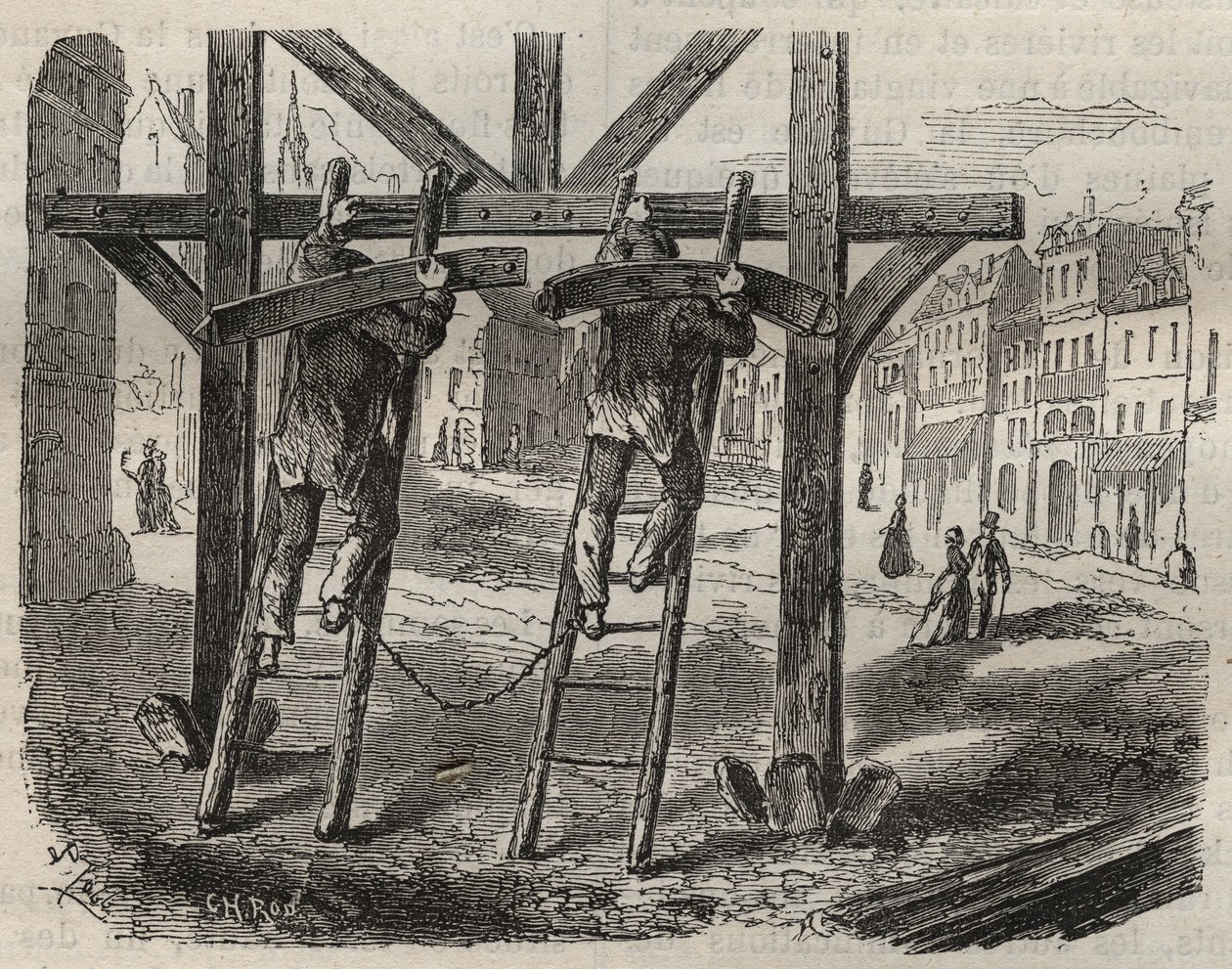 Carpinteiros forcats no Toulon Bagne, no século XIX. Gravura em "Histoire des bagnes depuis leur création à nos jours" (1877) de Pierre Zaccone (1817-1895) (Colonia Penale - colônia penal). Coleção particular. de Anonymous Anonymous