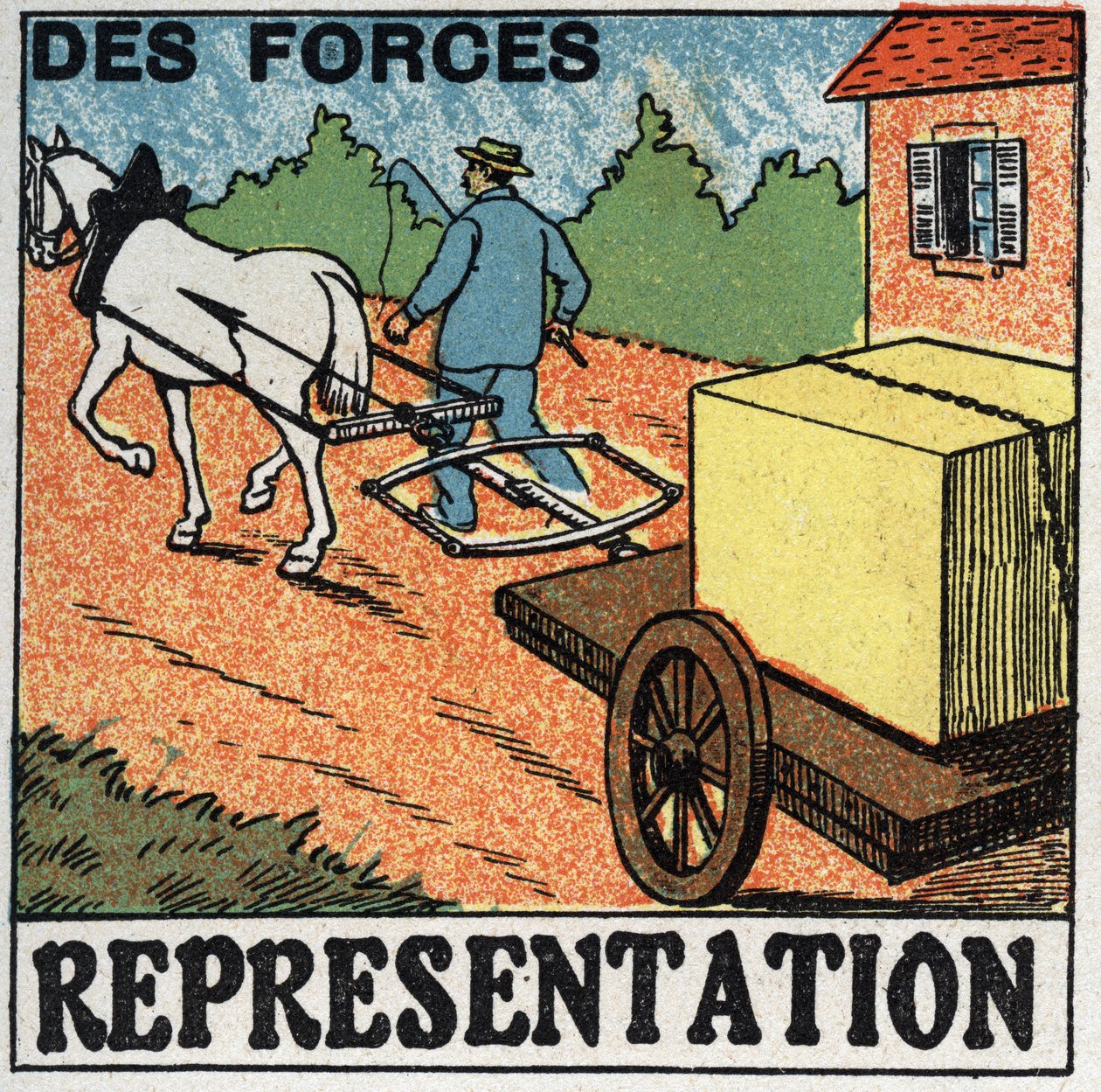 Forças: um cavalo a puxar um carro. Ilustração anónima de 1925. Coleção privada. de Anonymous Anonymous