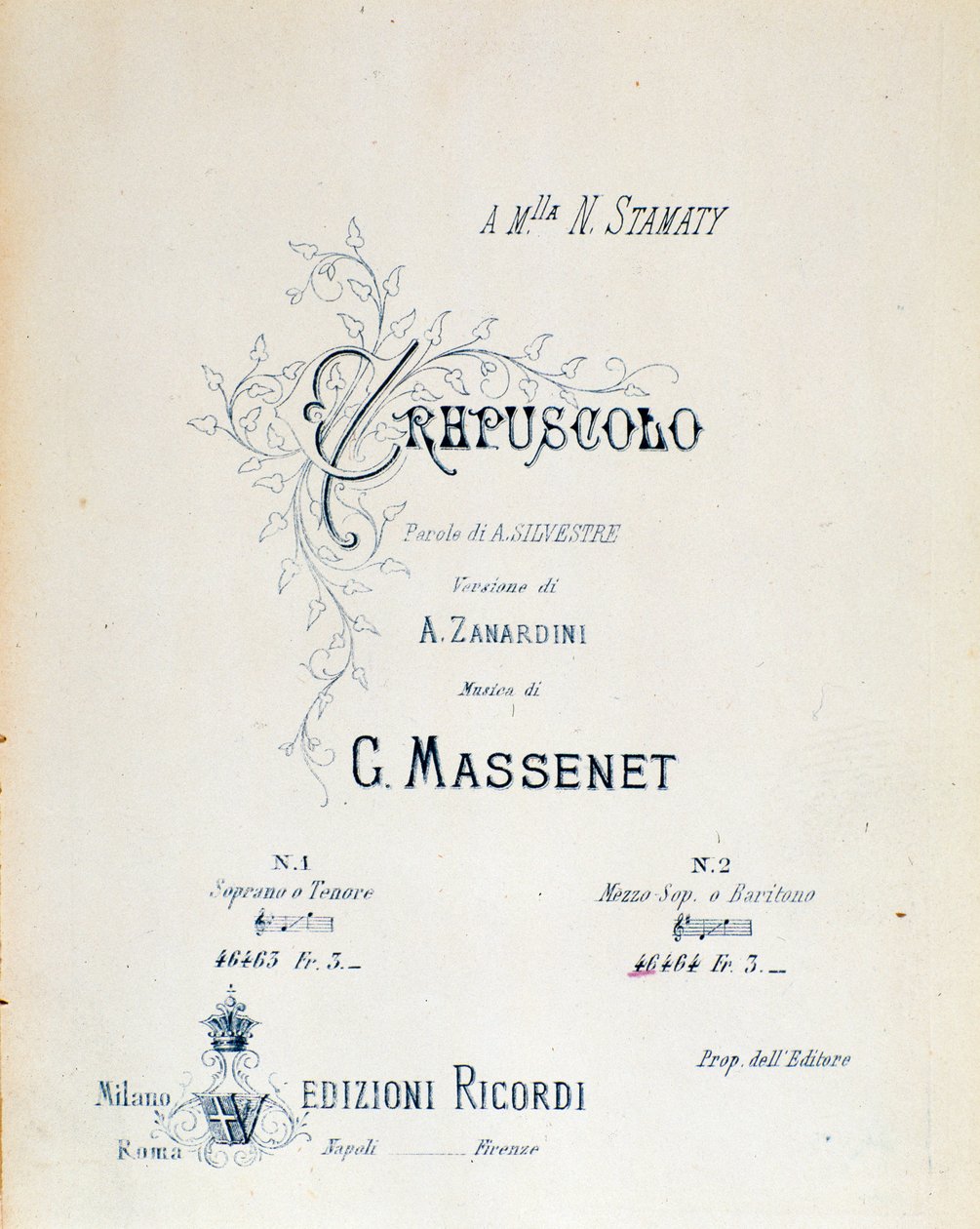 Frontispício de Crepúsculo, poema pastoral n°5 de Jules Massenet de Anonymous Anonymous