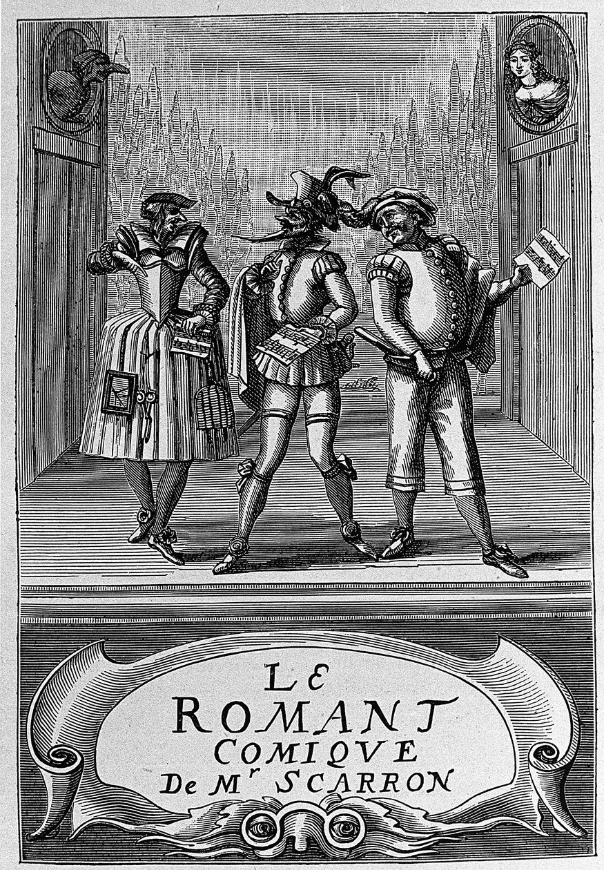 Frontispício do livro "The Comic Roman" de Paul Scarron (1610-1660), escritor francês. Gravura do século XVIII. de Anonymous Anonymous
