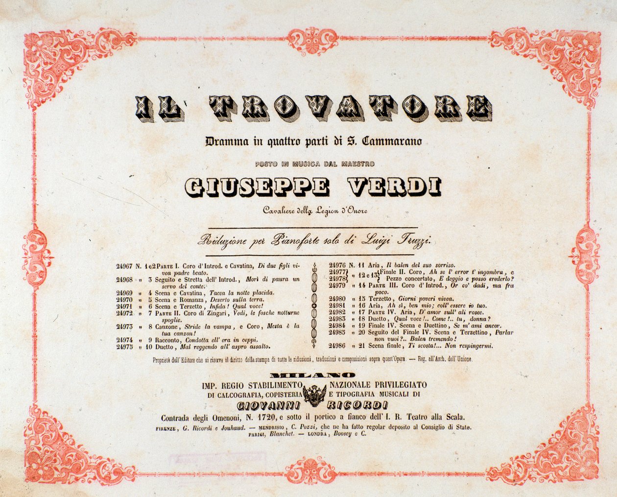 Frontispício de Il trovatore (O trovador) ópera de Giuseppe Verdi de Anonymous Anonymous