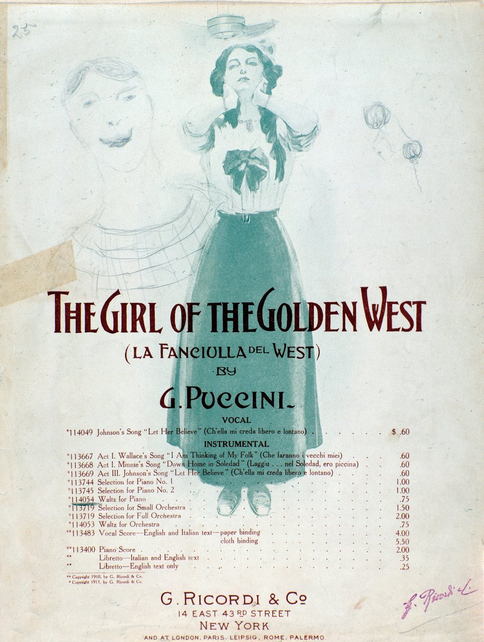 Frontispício da partitura musical de The Girl of the West de Puccini de Anonymous Anonymous