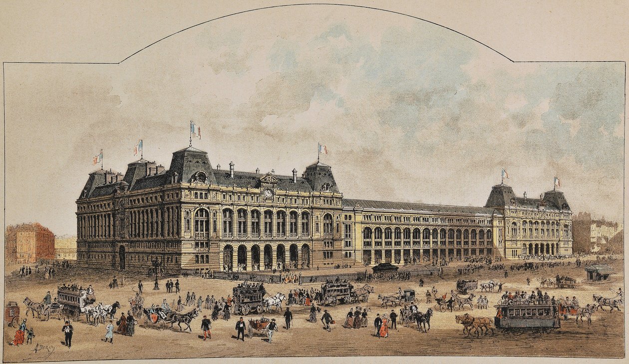 Gare Saint-Lazare (Saint Lazare) em 1887 por Auguste Victor Deroy (1825-1906). Gravura de 1887 no "Paris-Illustrous Journal Weekly". de Anonymous Anonymous