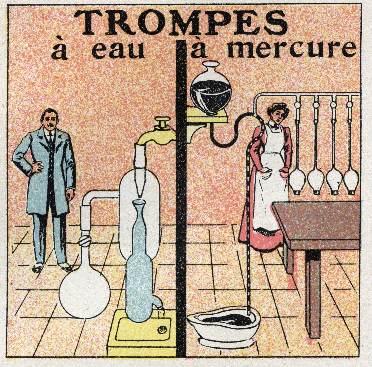 Pressão do gás: tubos de água e tubos de mercúrio. Ilustração anónima de 1925. Coleção privada. de Anonymous Anonymous