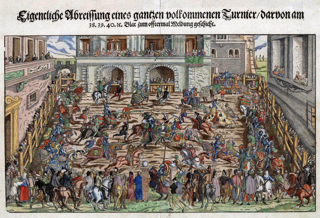 Torneio de Cavaleiro Alemão - Anónimo - ca 1530 - Gravura em cobre, aguarela - 27,6x37,6 - Colecção Privada de Anonymous Anonymous