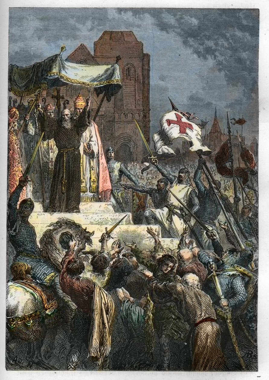 Deus o quer: no Concílio de Clermont (hoje Clermont Ferrand (Clermont-Ferrand), Auvergne), Pedro o Eremita (1050-1115) pregou a primeira cruzada perante o Papa Urbano II de Anonymous Anonymous