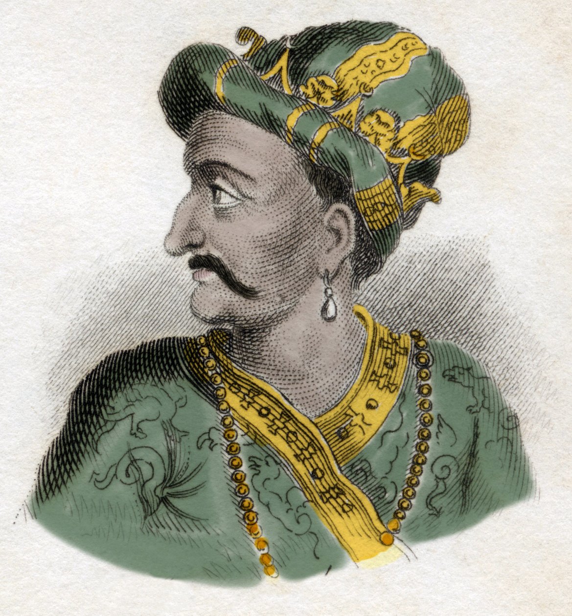 Grand Moghol (Mogol ou Moghul) (provavelmente Aurangzeb (1618-1707), também conhecido como Alamgir) (Abu Muzaffar Muhiuddin Muhammad Aurangzeb Alamgi) - gravura do século XIX - milanês de Anonymous Anonymous