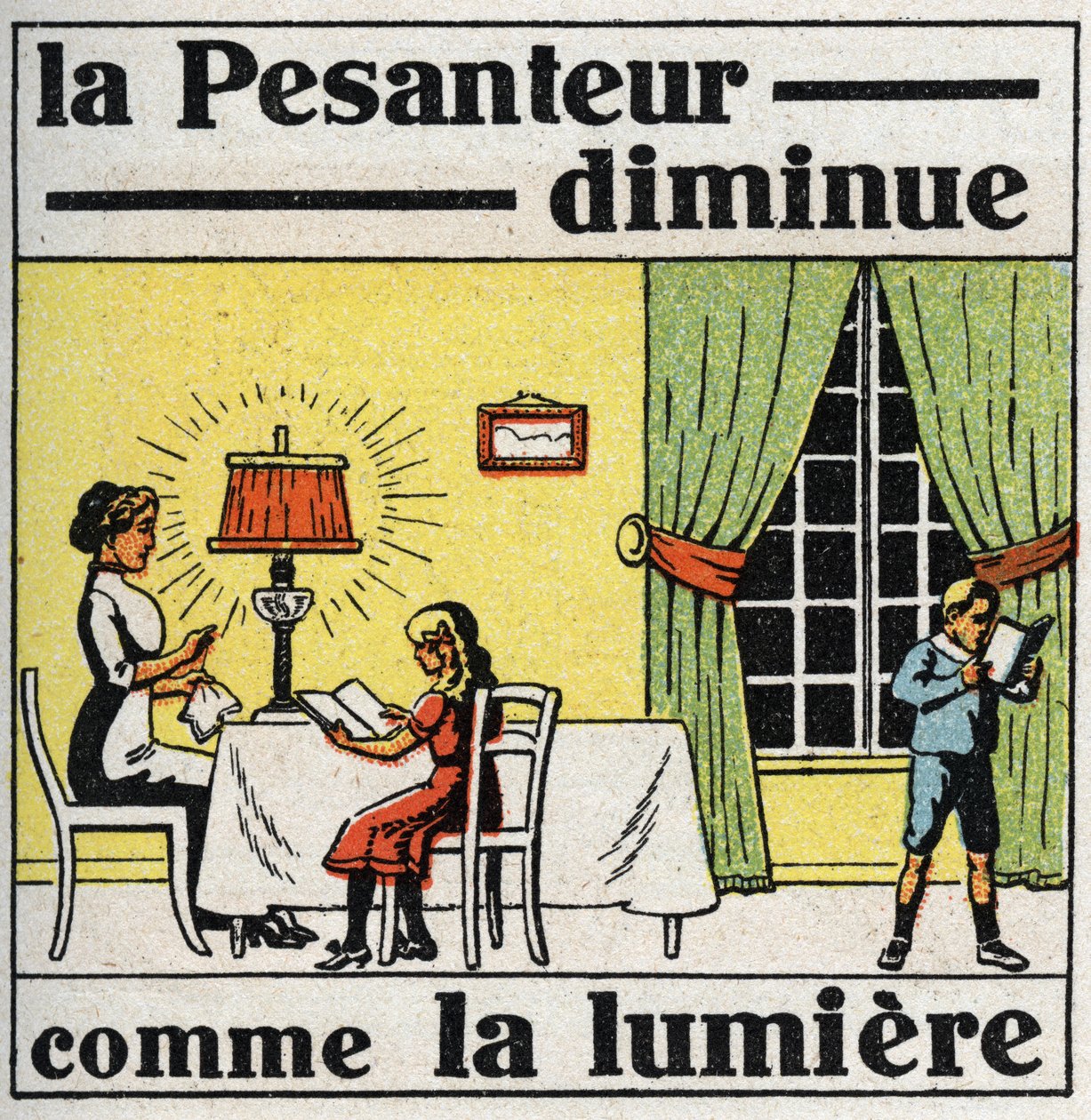 Gravitação: lei da praça. A gravidade diminui como a luz. Ilustração anónima a partir de 1925. Coleção privada. de Anonymous Anonymous